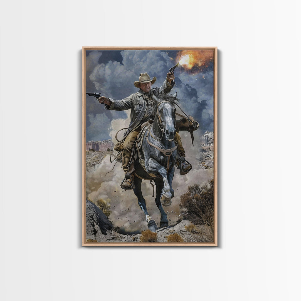 Dynamic Cowboy Shooting Pistols Wall Art