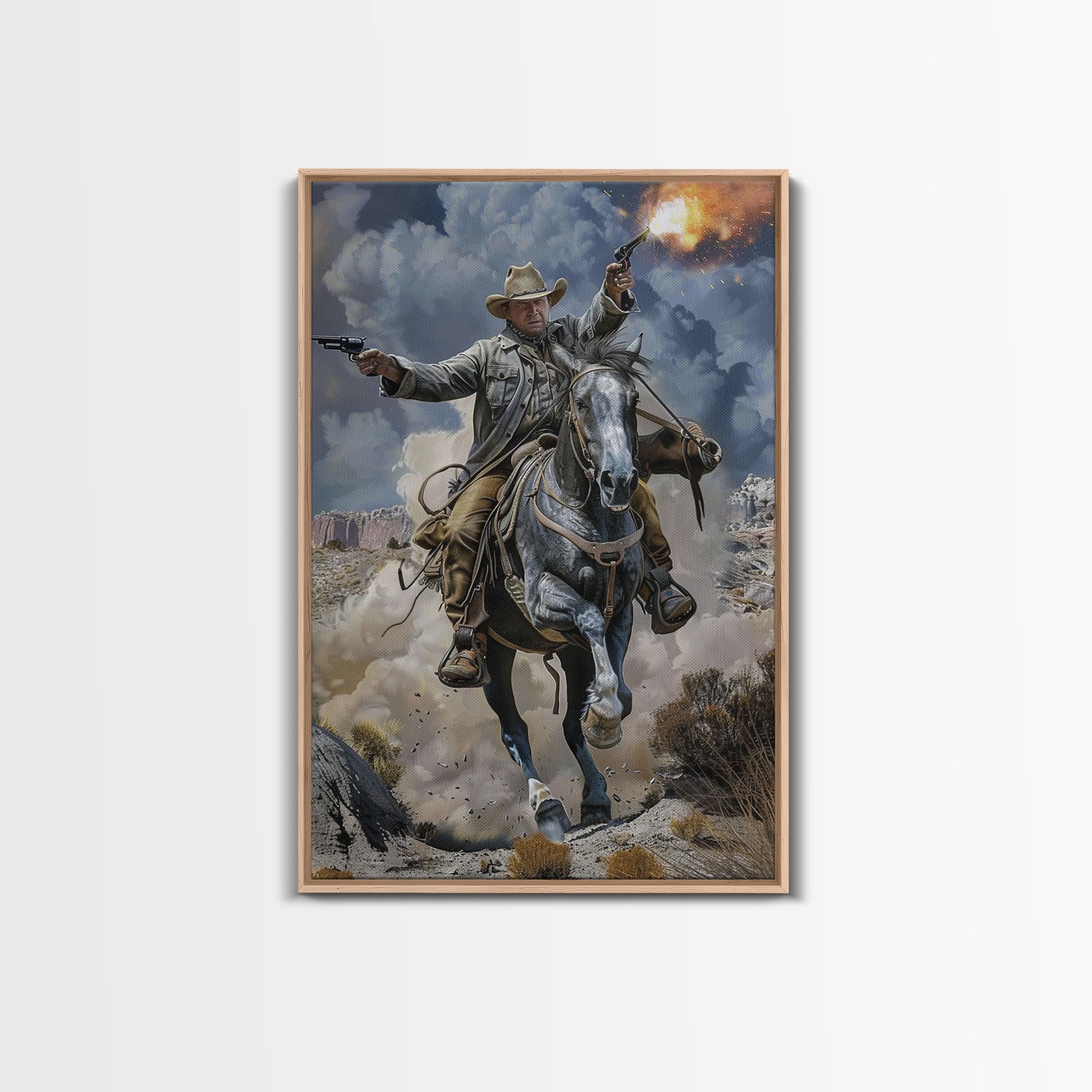 Dynamic Cowboy Shooting Pistols Wall Art