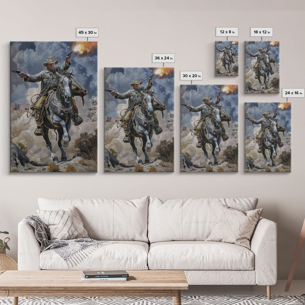 Dynamic Cowboy Shooting Pistols Wall Art