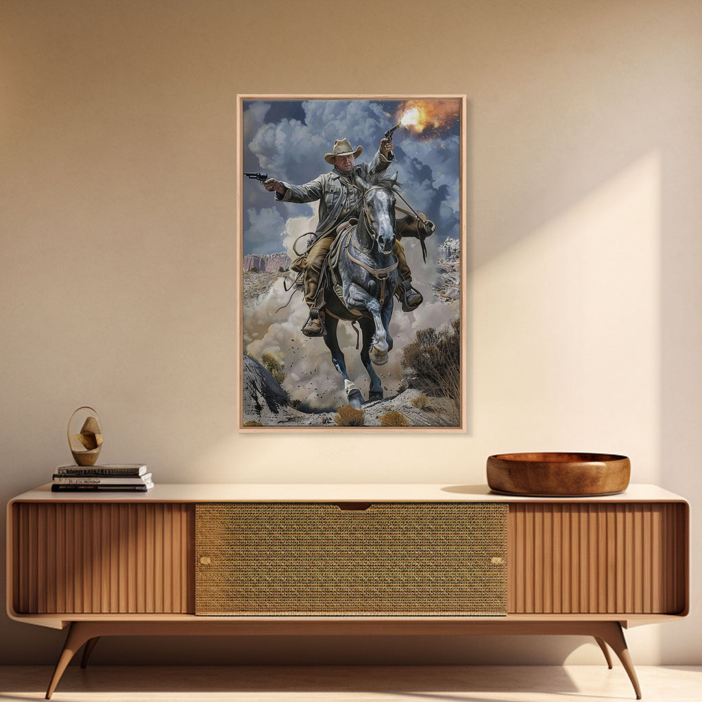 Dynamic Cowboy Shooting Pistols Wall Art
