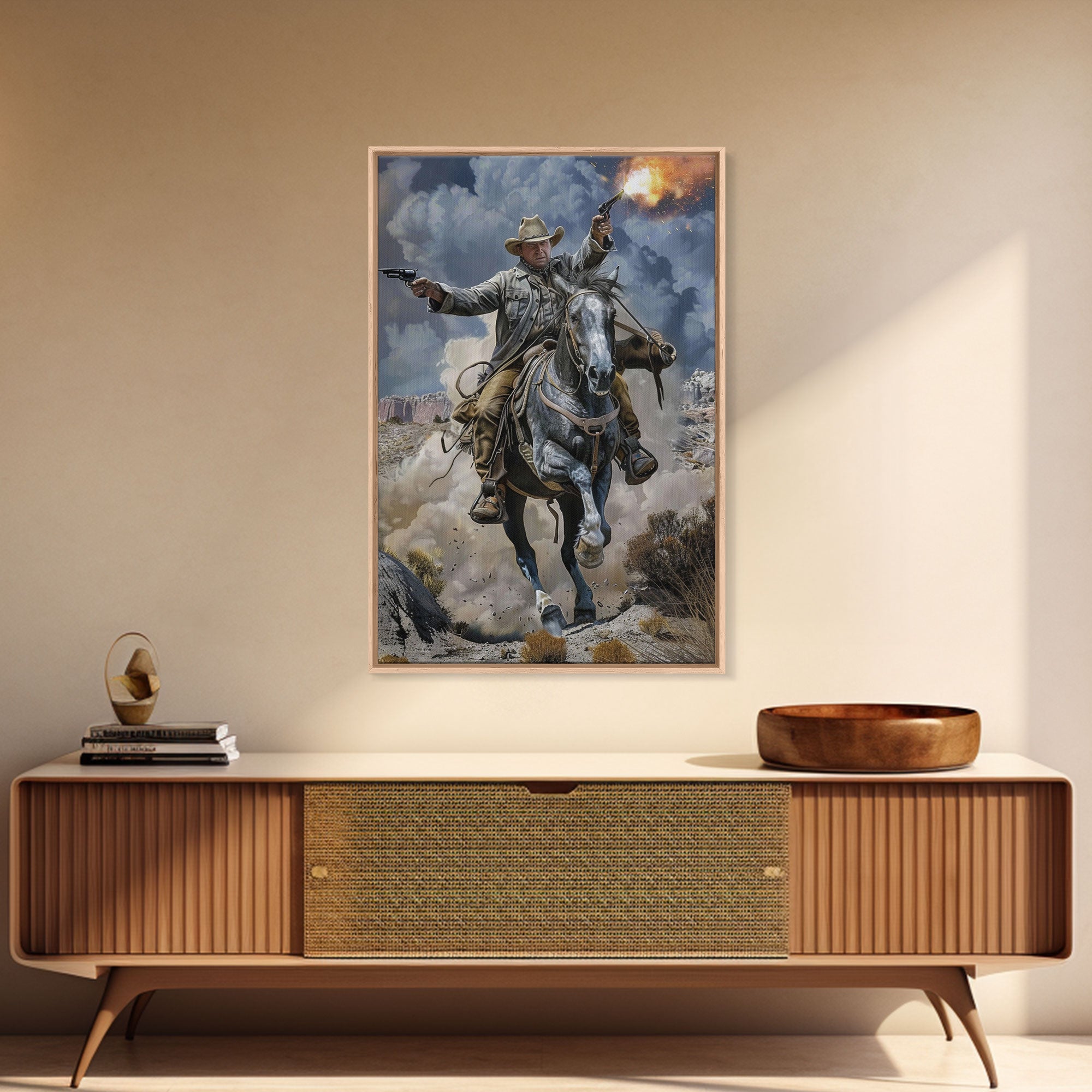 Dynamic Cowboy Shooting Pistols Wall Art
