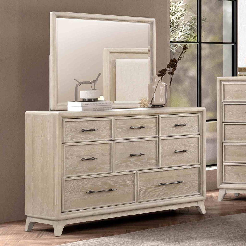 8 Drawers Dresser With Mirror - Oak