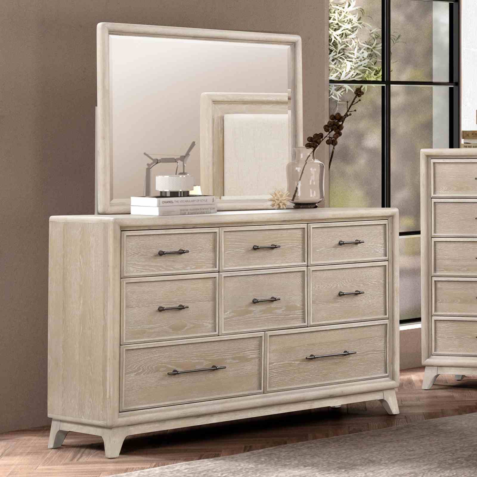 8 Drawers Dresser With Mirror - Oak