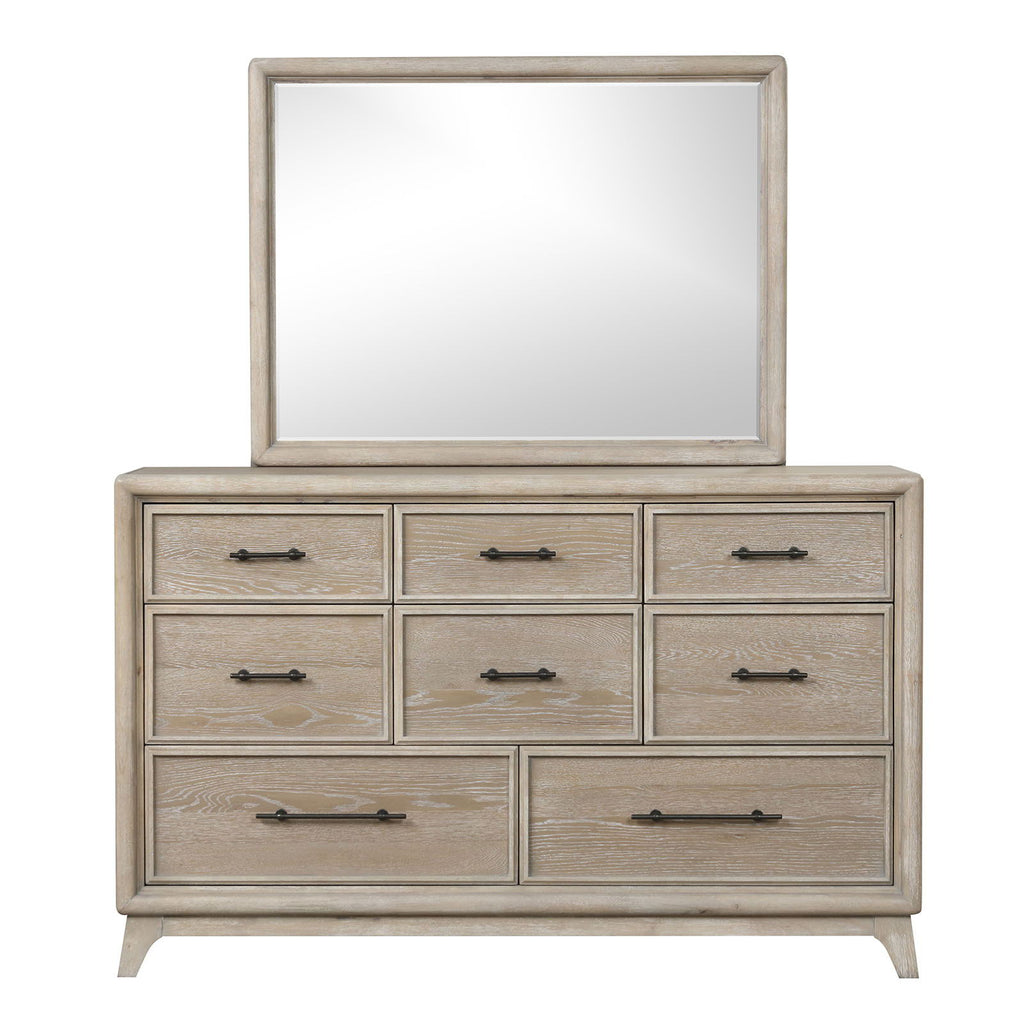 8 Drawers Dresser With Mirror - Oak